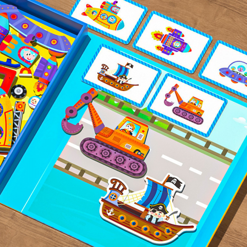 Puzzle magnetic Montessori din lemn cu personaje și autocolante pentru copii 2-13 ani [2]