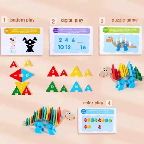Puzzle Montessori din Lemn cu Dinozauri – Joc Educațional de Logică și Matematică pentru Copii [2]
