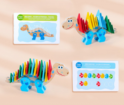 Puzzle Montessori din Lemn cu Dinozauri – Joc Educațional de Logică și Matematică pentru Copii [4]