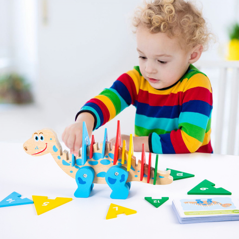Creativitate - Puzzle Montessori din Lemn cu Dinozauri – Joc Educațional de Logică și Matematică pentru Copii