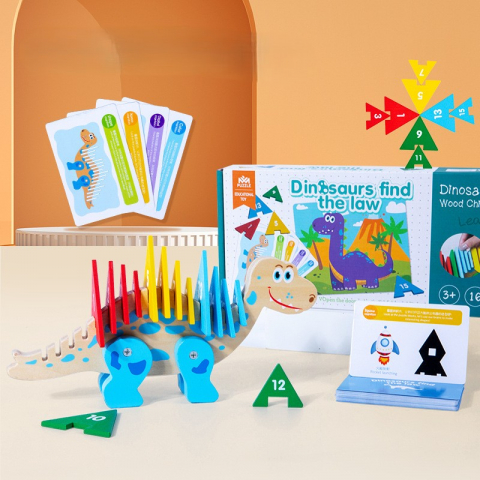 Puzzle Montessori din Lemn cu Dinozauri – Joc Educațional de Logică și Matematică pentru Copii [6]