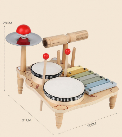 Instrumente muzicale - Set de Instrumente Muzicale Montessori din Lemn – Tobă și Percuție