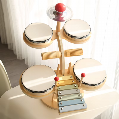 Instrumente muzicale - Set de Instrumente Muzicale Montessori din Lemn – Tobă și Percuție