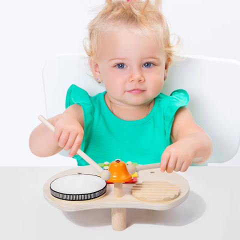 Senzoriale - Set de Instrumente Muzicale Montessori din Lemn – Tobă și Percuție pentru Copii