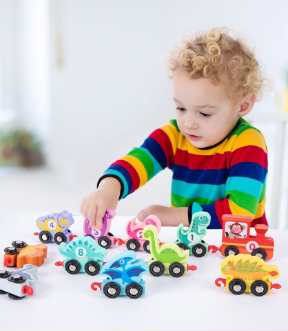 Senzoriale - Tren Educativ Lemn Dinozauri – Jucărie Montessori Ecologică pentru Copii