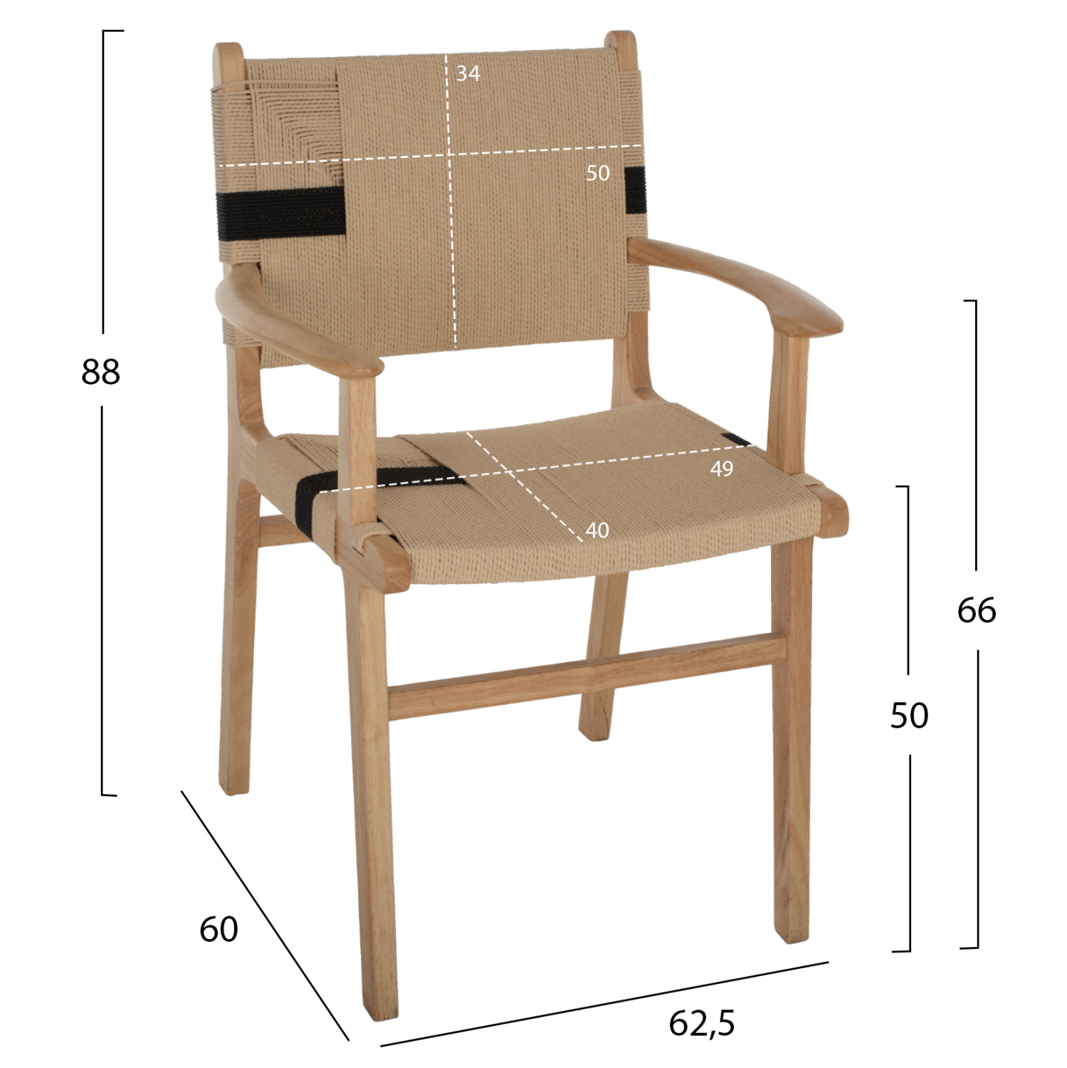 ARMCHAIR BAND RUBBERWOOD AND ROPE 62,5x60x88Hcm.HM9324.01 [2]