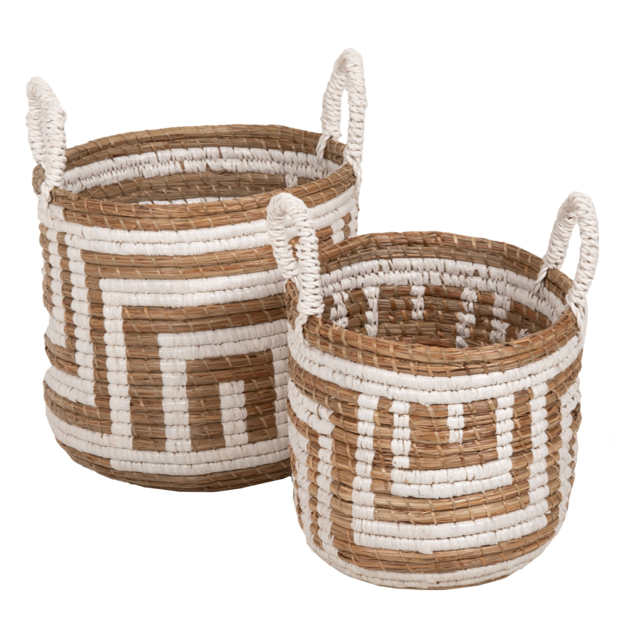 2-PIECE SET OF DECORATIVE BASKETS HM7846.01 MENDONG GRASS IN NATURAL-WHITE COLOR Φ36x32-40Hcm. [1]