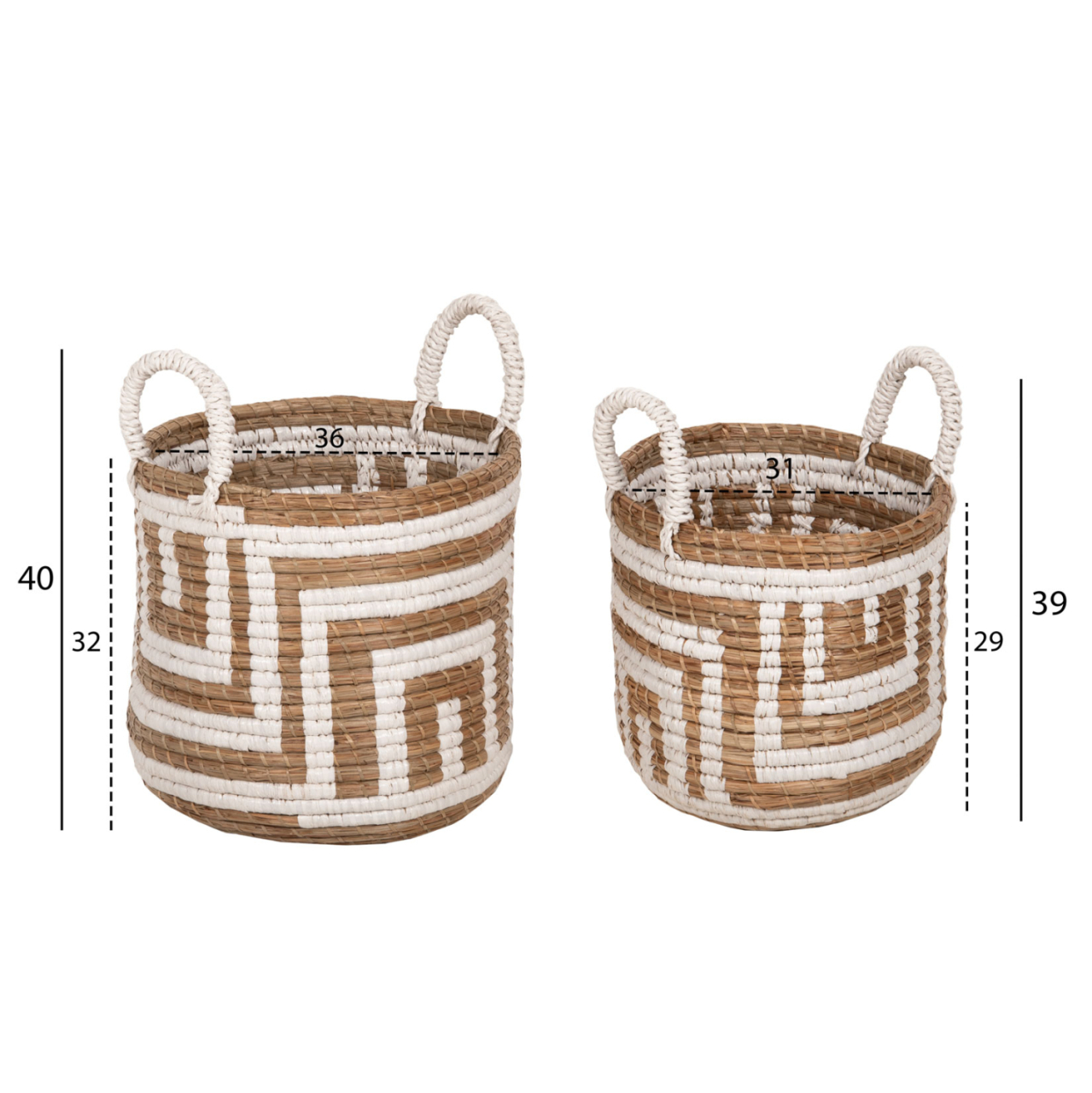 2-PIECE SET OF DECORATIVE BASKETS HM7846.01 MENDONG GRASS IN NATURAL-WHITE COLOR Φ36x32-40Hcm. [2]