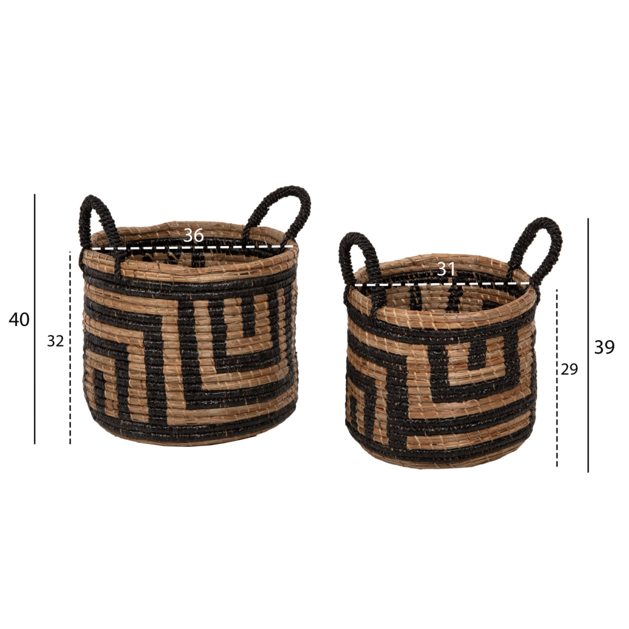 2-PIECE SET OF DECORATIVE BASKETS HM7846.02 MENDONG GRASS IN NATURAL-BLACK COLOR Φ36x32-40Hcm. [2]
