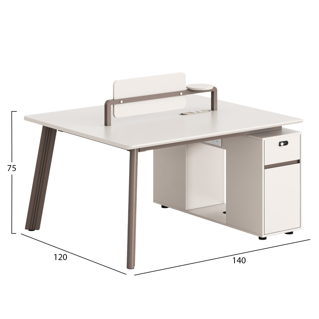 2-SEAT WORKSTATION DESK NEWLINE HM18276 MELAMINE IN CREAM WHITE--ALUMINUM LEGS 140x120x75Hcm. [2]