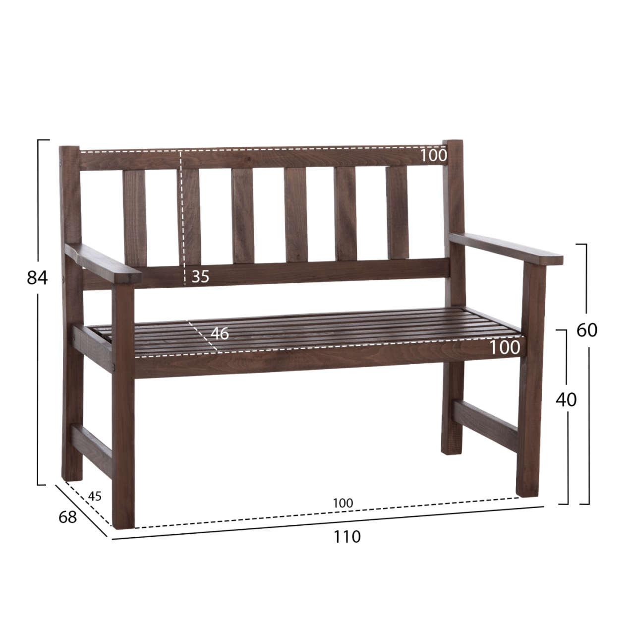 2-SEATER BENCH NAXOS FB95407 IMPREGNATED BEECH WOOD IN WALNUT COLOR 110x68x84Hcm [2]