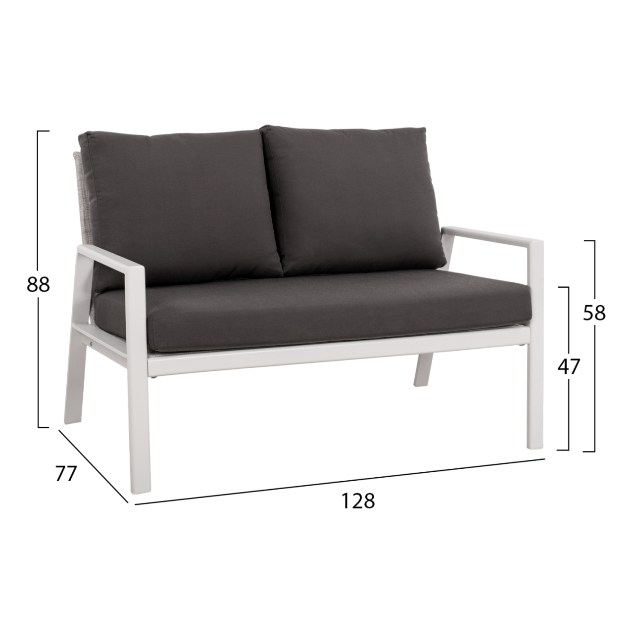 2 Seater Sofa Aluminum HM5561.01 White with pillows [2]
