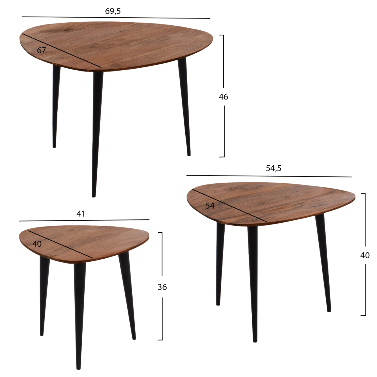 3 NESTING TABLES EMILIANO HM9256 ACACIA WOOD WITH METAL BLACK LEGS 69,5x67x46H CM. [2]