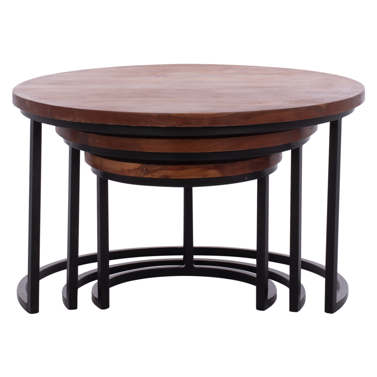 3 NESTING TABLES OBI HM9255 ACACIA WOOD WITH METAL BLACK LEGS 78x78x47H CM. [3]