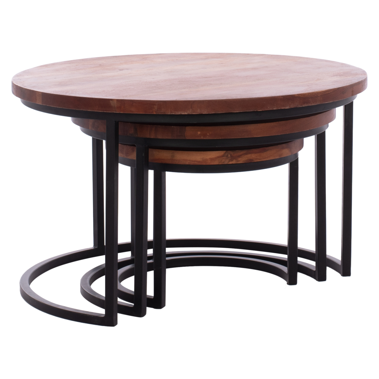 3 NESTING TABLES OBI HM9255 ACACIA WOOD WITH METAL BLACK LEGS 78x78x47H CM. [4]