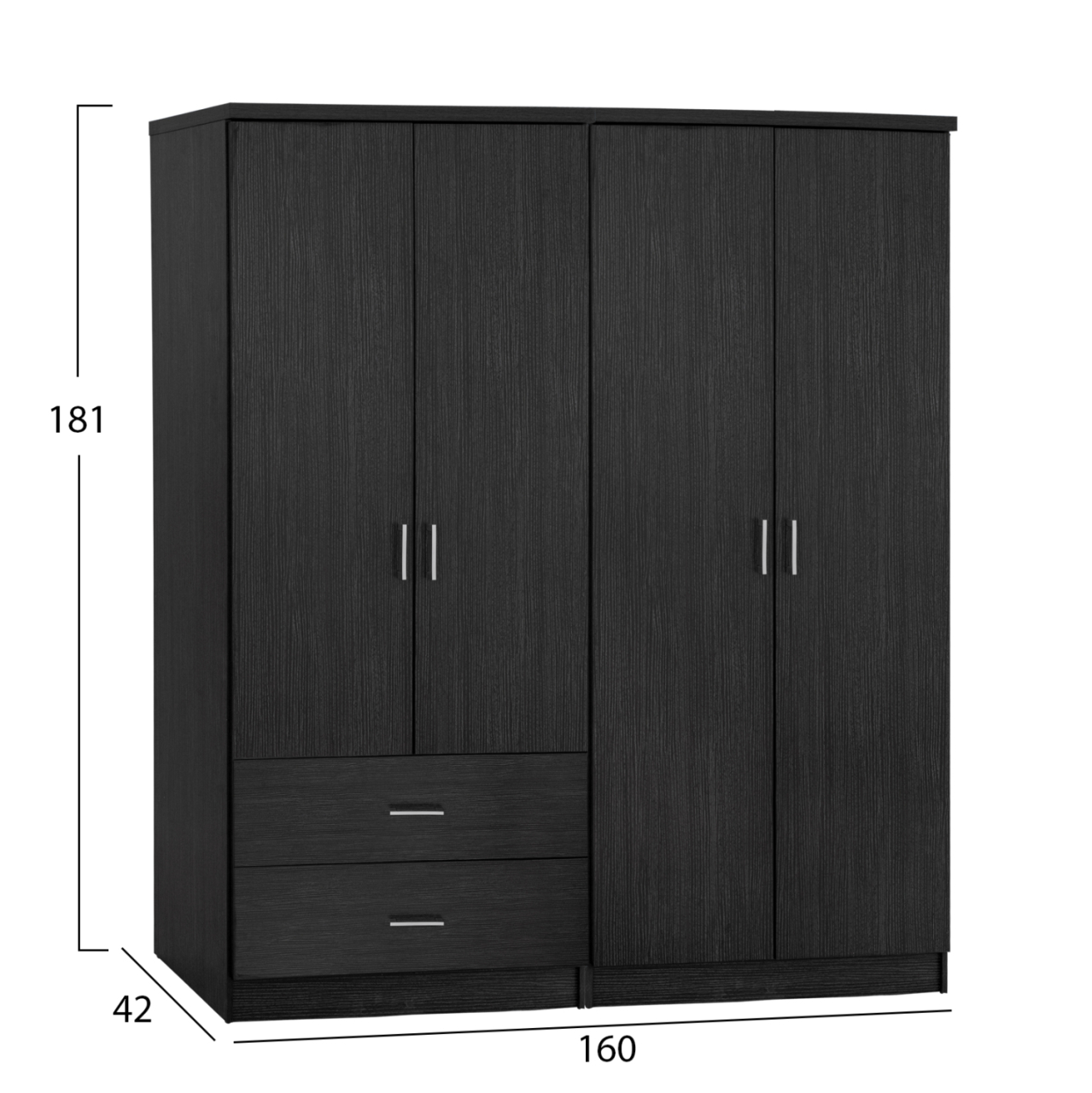 4-LEAF WARDROBE WITH 2 DRAWERS JENNA HM11351.01 MELAMINE IN ZEBRANO 160x42x181Hcm. [2]