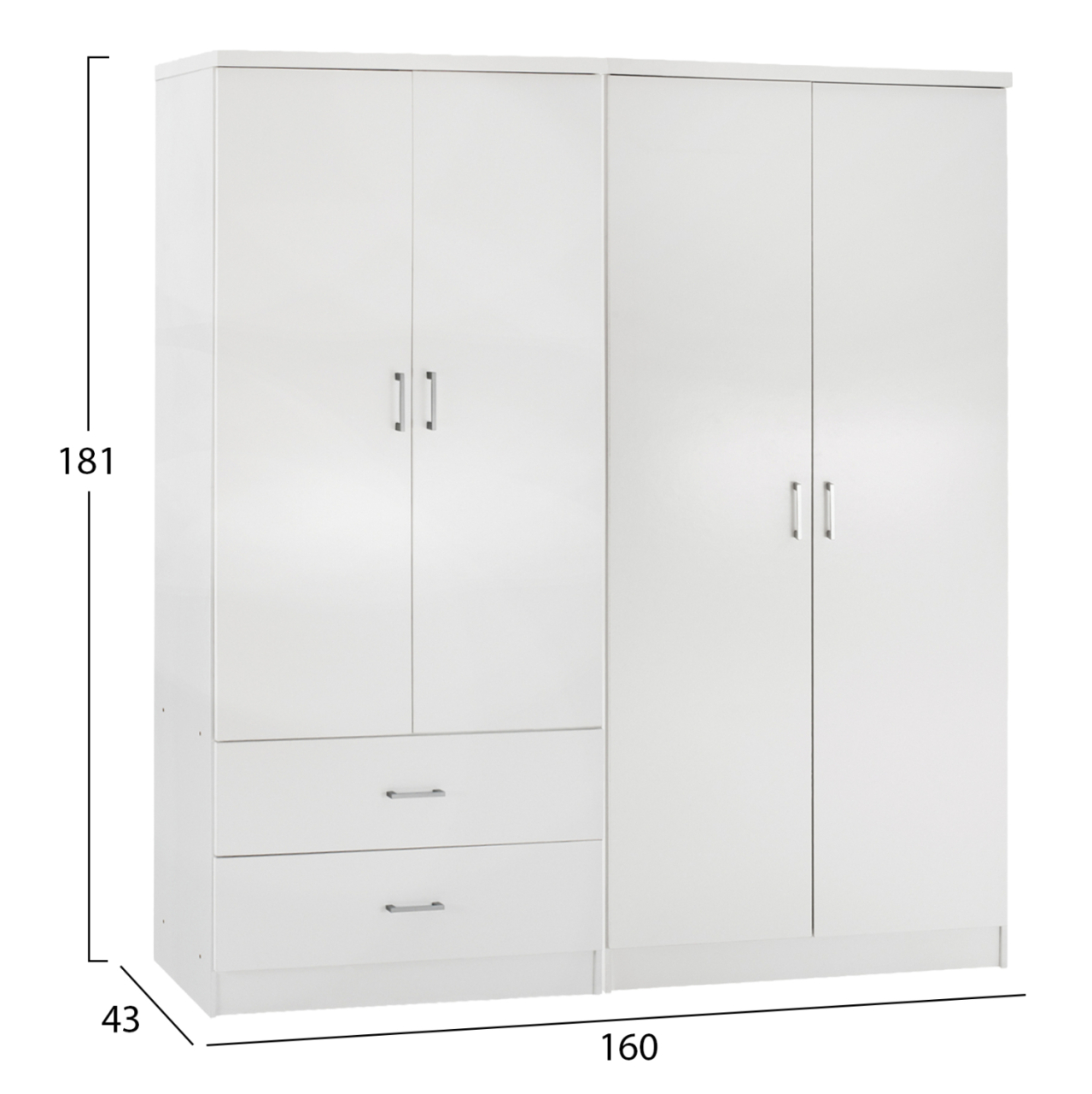 4-LEAF WARDROBE WITH 2 DRAWERS JENNA HM11351.05 MELAMINE IN WHITE 160x43x181Hcm. [2]