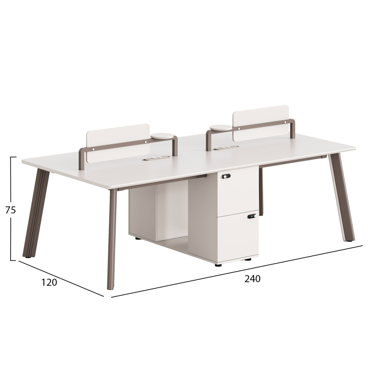 4-SEAT WORKSTATION DESK NEWLINE HM18277 MELAMINE IN CREAM WHITE--ALUMINUM LEGS 240x120x75Hcm. [2]