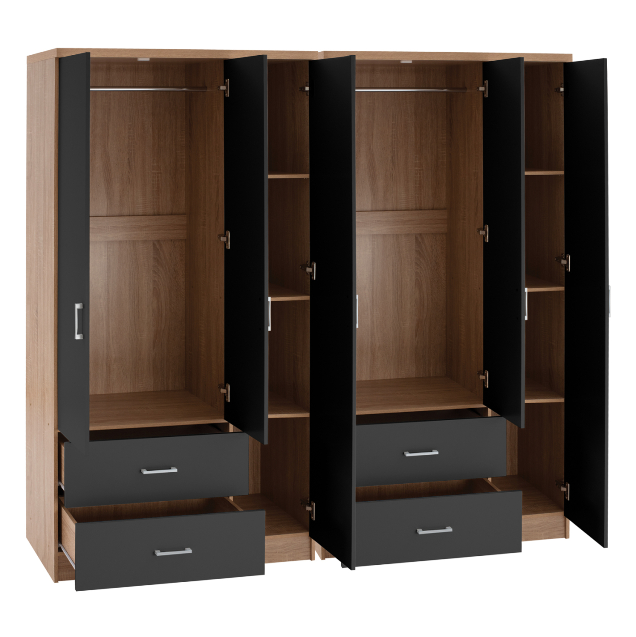 6-LEAF WARDROBE CAESAR HM21236.01 MELAMINE IN SONAMA and DARK GREY 180x42,5Χ181Hcm. [3]