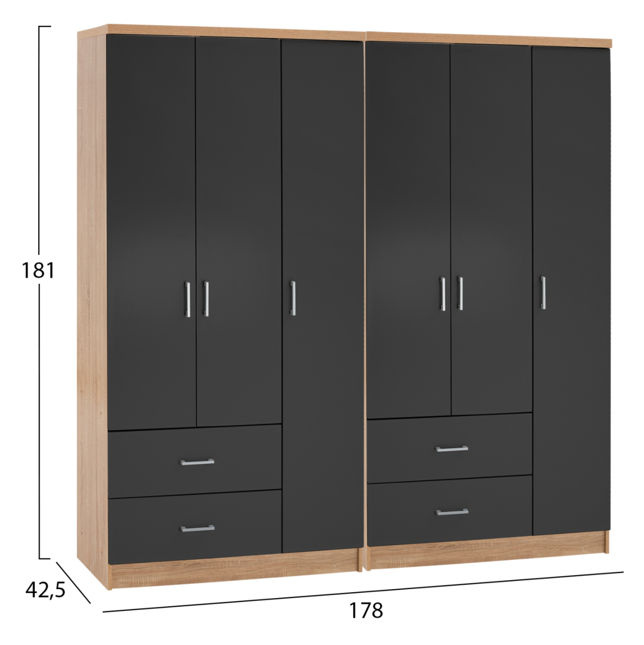 6-LEAF WARDROBE CAESAR HM21236.01 MELAMINE IN SONAMA and DARK GREY 180x42,5Χ181Hcm. [2]