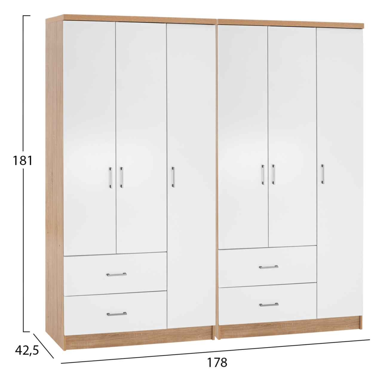 6-LEAF WARDROBE CAESAR HM21236.02 MELAMINE IN SONAMA and WHITE 180x42,5Χ181Hcm. [2]