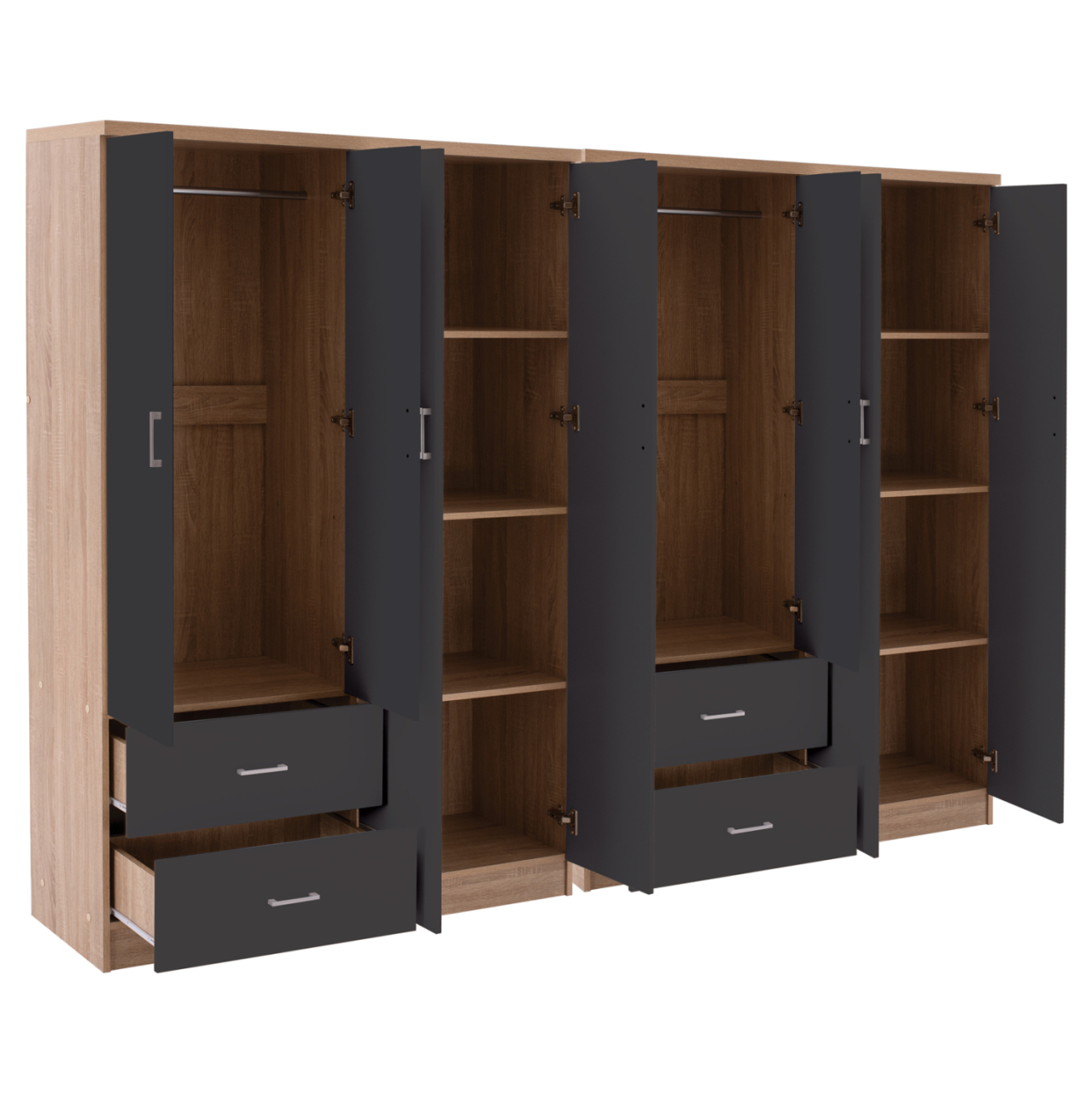 8-LEAF WARDROBE BRIANA HM21237.01 MELAMINE IN SONAMA and DARK GREY 241x42,5Χ180,5Hcm. [3]