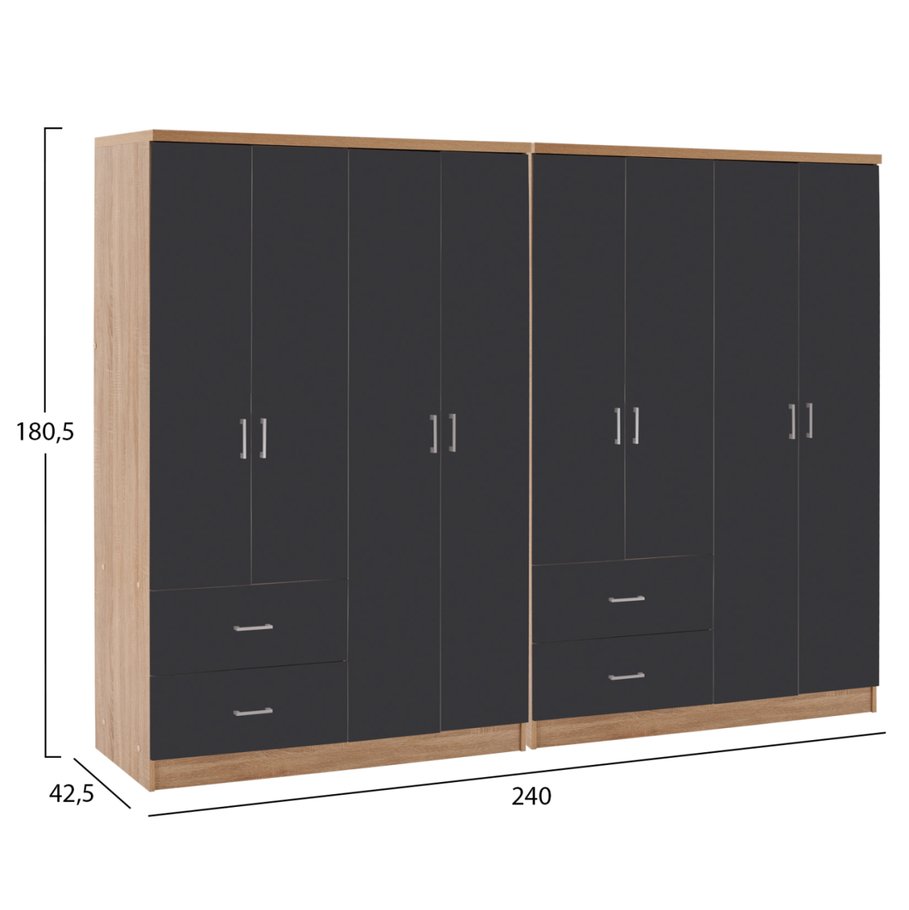 8-LEAF WARDROBE BRIANA HM21237.01 MELAMINE IN SONAMA and DARK GREY 241x42,5Χ180,5Hcm. [2]