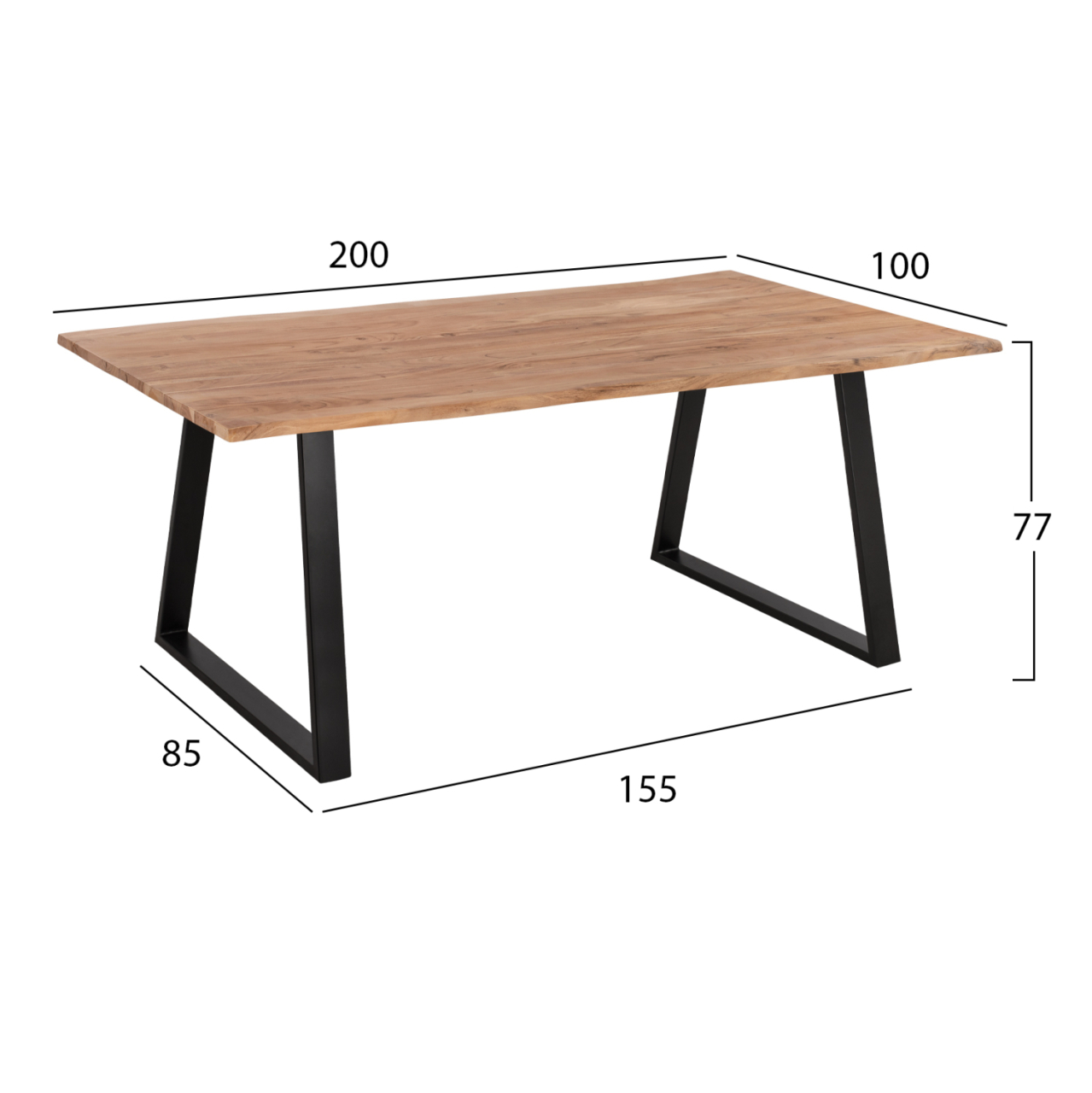 ACACIA DINING TABLE HM8501.11 SOLID ACACIA WITH BLACK LEGS 200X100X77H CM [2]