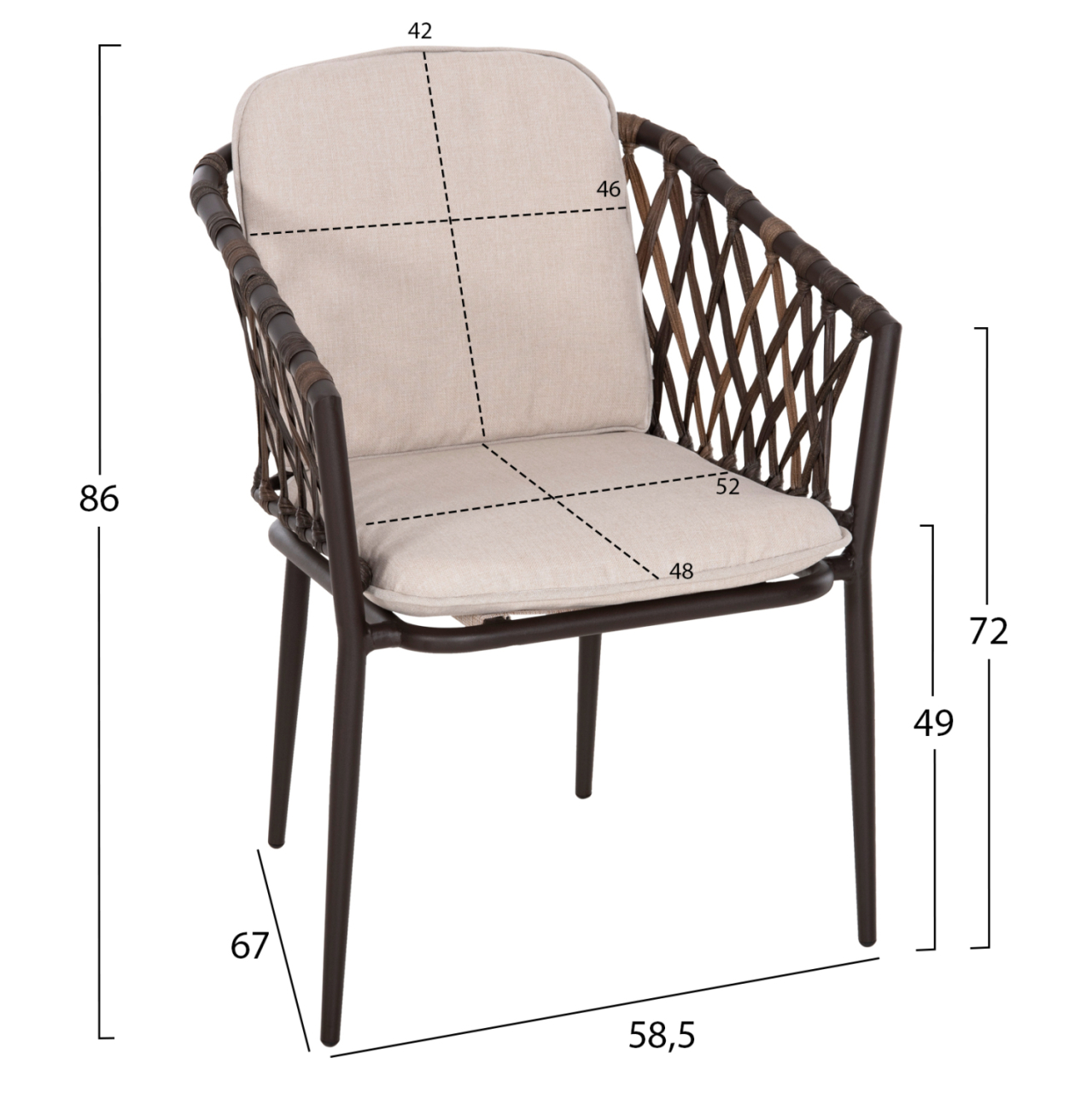 ALUMINUM ARMCHAIR BOLLY HM6080 BROWN FRAME-SYNTHETIC RATTAN IN BROWN-BEIGE CUSHIONS 58,5x67x86Hcm. [2]