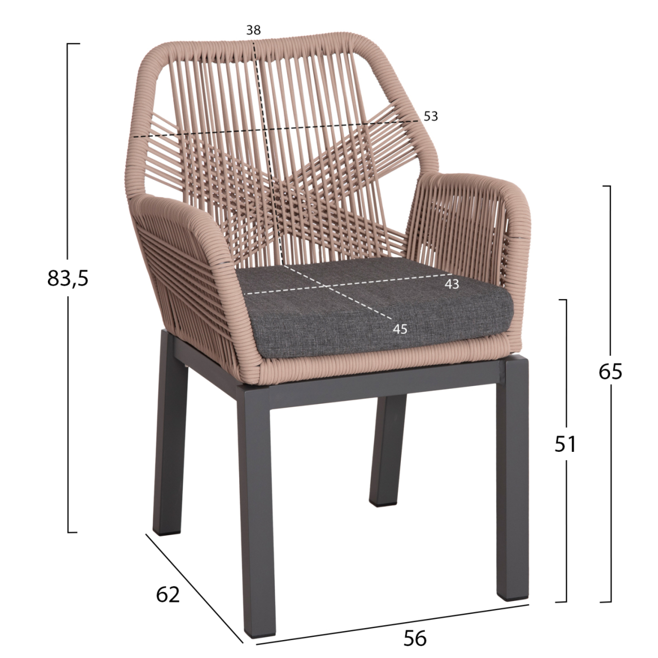 ALUMINUM ARMCHAIR HOWARD ΗΜ5543.12 ANTHRACITE COLOR-BEIGE P.E.ROPE and DARK GREY CUSHION 56x62x83.5Hcm. [2]