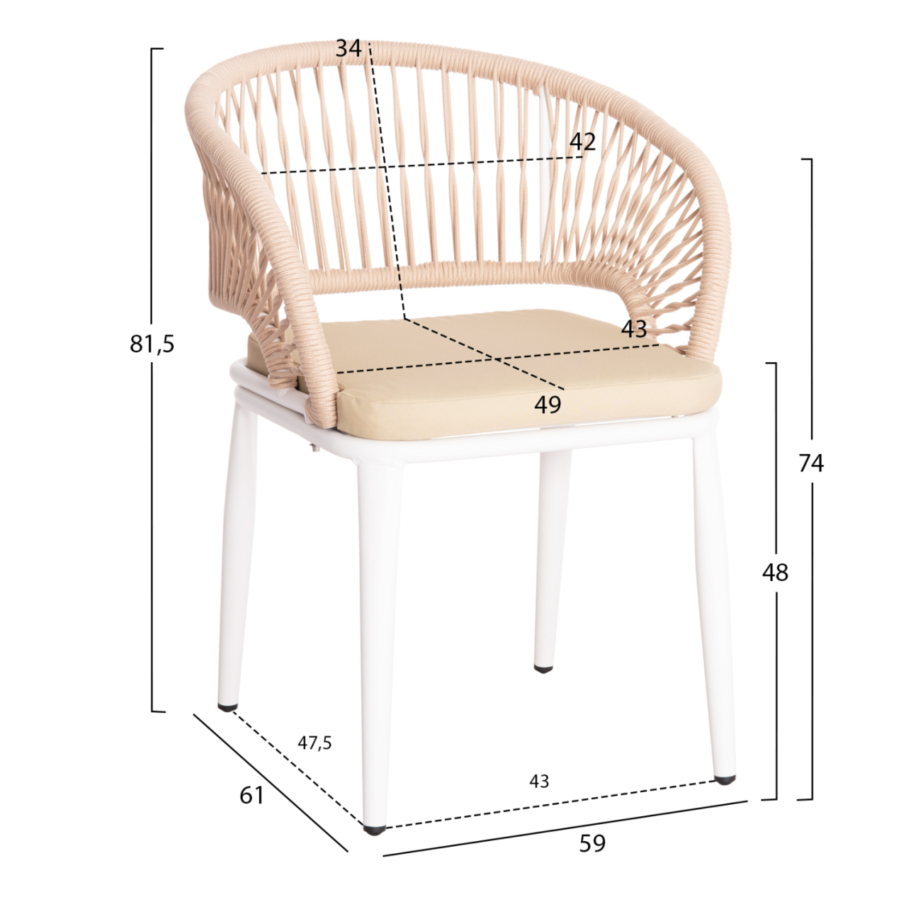 ALUMINUM ARMCHAIR MAGNET HM6287.02 WHITE FRAME-P.E.ROPE IN BEIGE 59x61x81.5Hcm. [2]