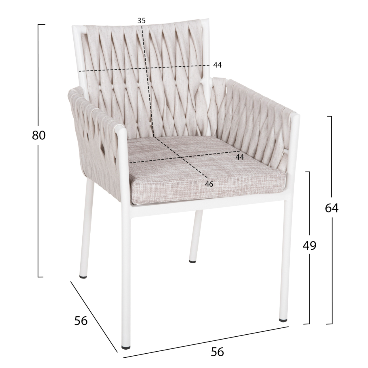 ALUMINUM ARMCHAIR MARTIN HM5564.11 WHITE FRAME AND OFF-WHITE SYNTHETIC RATTAN 56x56x80Hcm. [2]