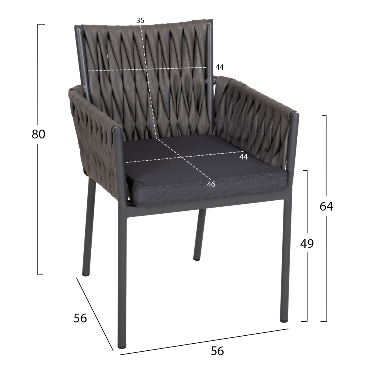 ALUMINUM ARMCHAIR MARTIN HM5564.12 ANTHRACITE FRAME AND ANTHRACITE SYNTHETIC RATTAN 56x56x80Hcm. [2]