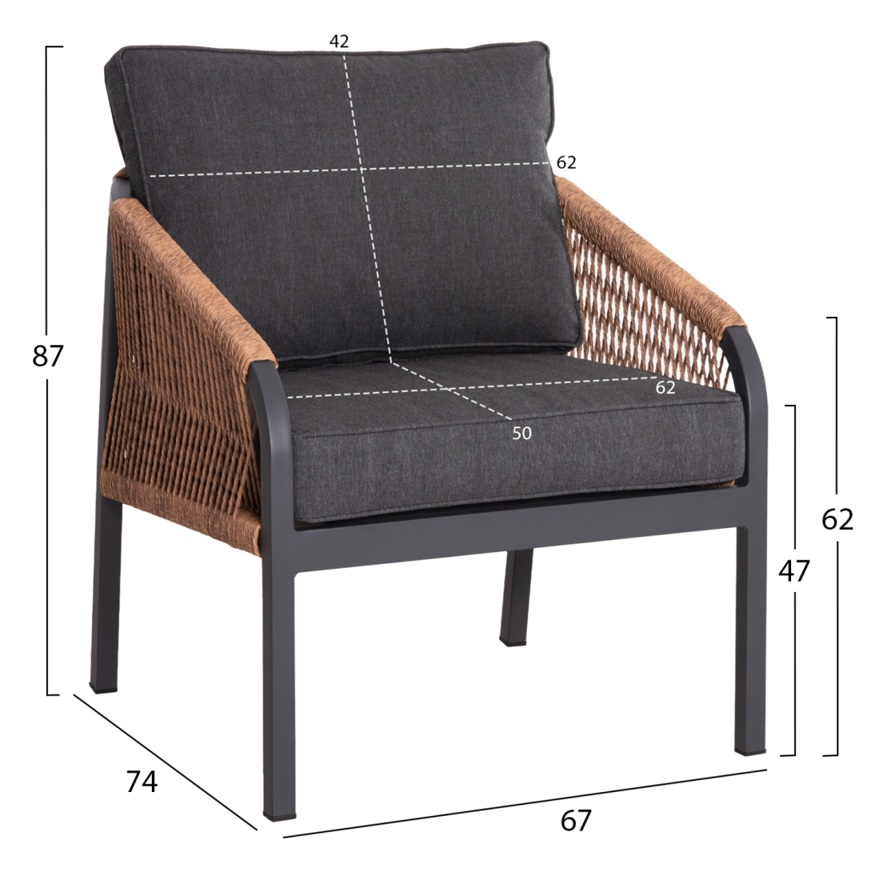 ALUMINUM ARMCHAIR MAYBEL HM6283.01 ANTHRACITE WITH BROWN P.E.RATTAN 67x74x72-87Hcm. [2]