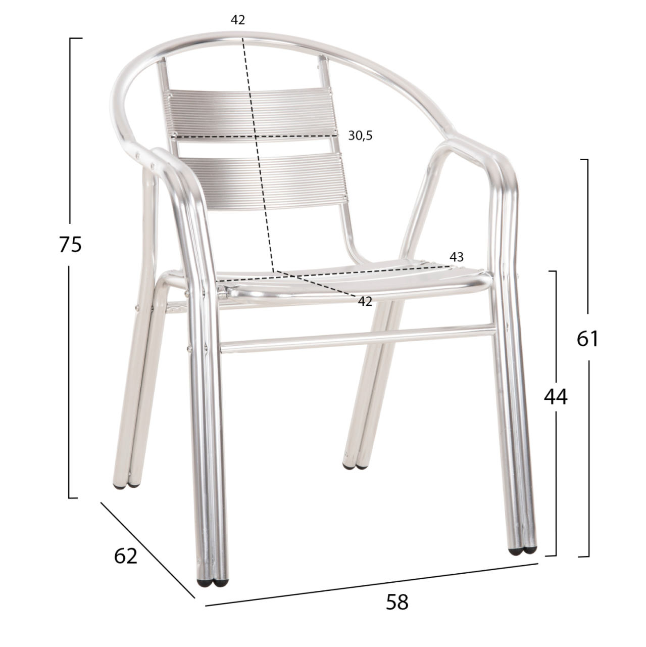 ALUMINUM ARMCHAIR MORIS HM5018 DOUBLE FRAME IN SILVER (METALLIC) COLOR 58x62x75Hcm. [2]