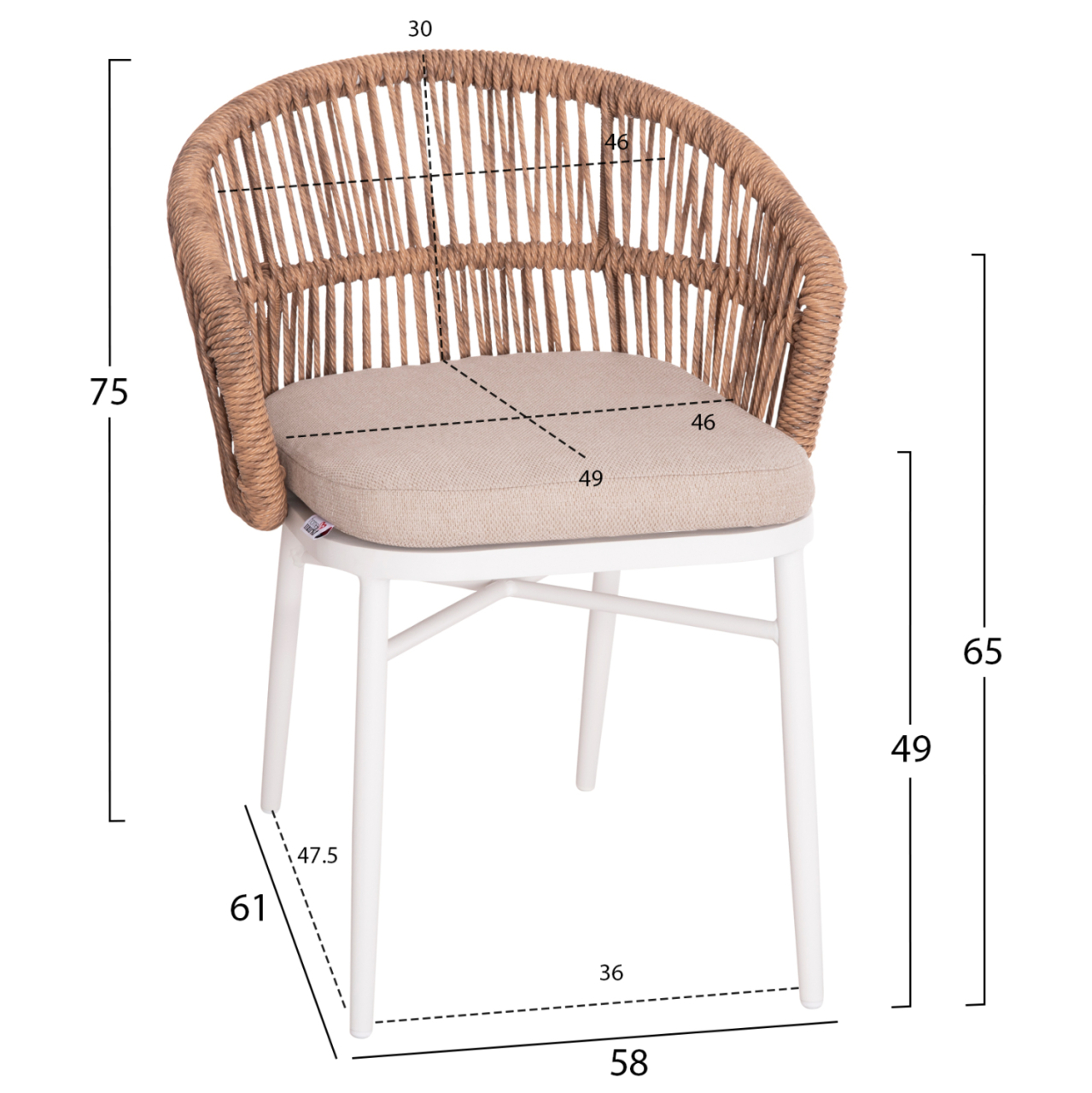 ALUMINUM ARMCHAIR ORIN HM6265.02 WHITE-P.E. RATTAN NATURAL-BEIGE CUSHION 58x61x75Hcm. [2]