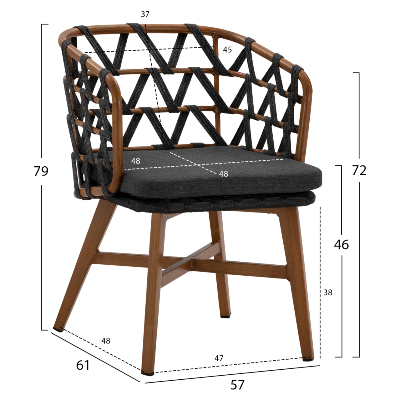 ALUMINUM ARMCHAIR RICKO HM5782.11 WITH WIDE GREY STRAPS 58x59x78 cm. [2]