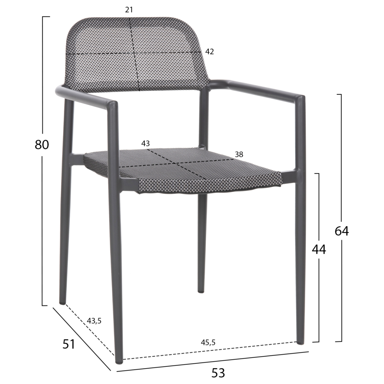 ALUMINUM ARMCHAIR RONNY HM5998.01 GREY FRAME and GREY TEXTILENE 53x51x80Hcm. [2]