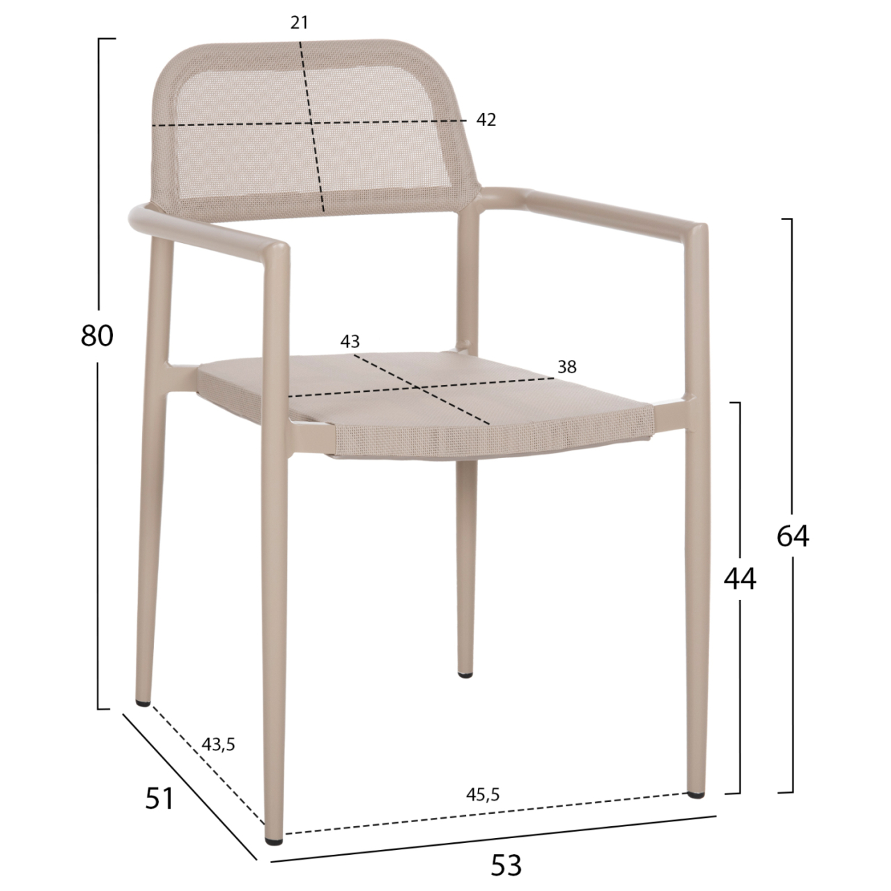 ALUMINUM ARMCHAIR RONNY HM5998.03 CHAMPAGNE COLORED FRAME and TEXTILENE 53x51x80Hcm. [2]