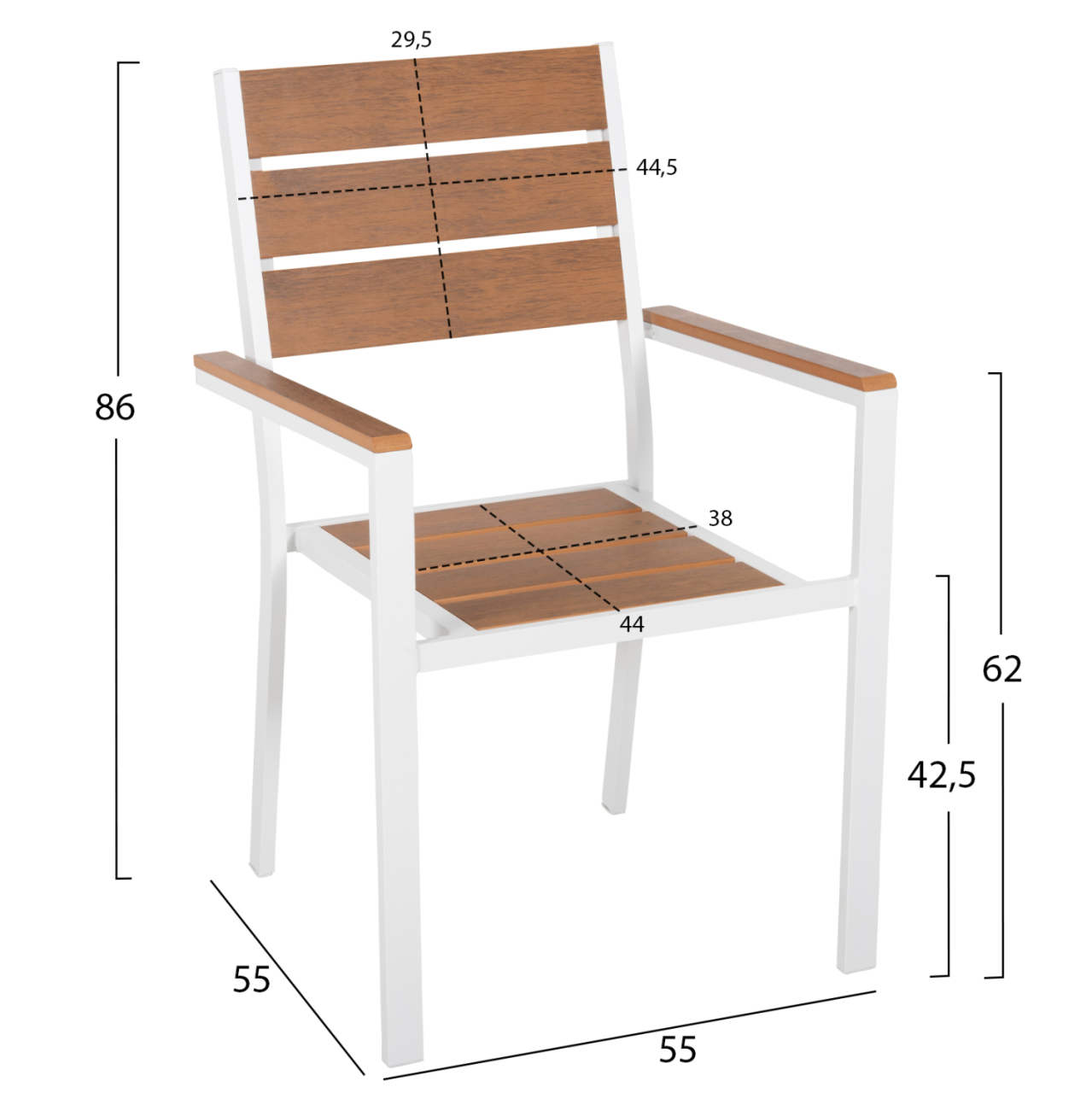 ALUMINUM ARMCHAIR SAGA HM5981.01 WHITE-POLYWOOD IN NATURAL 55x55x86Hcm. [2]