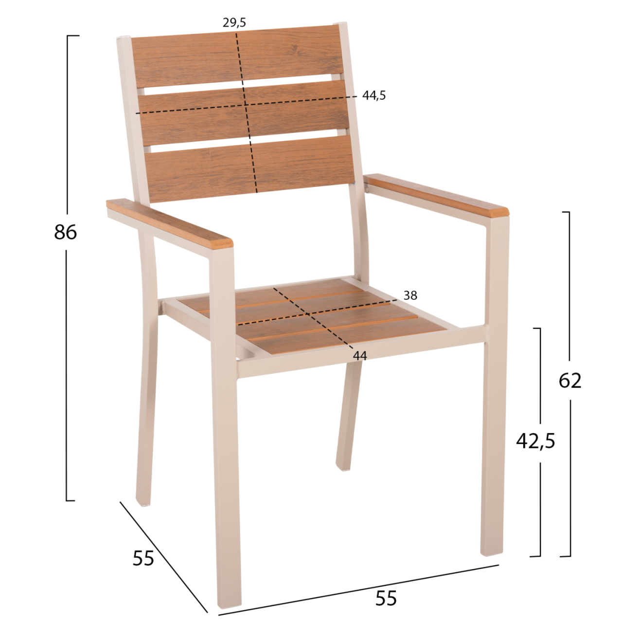 ALUMINUM ARMCHAIR SAGA HM5981.04 CHAMPAGNE-POLYWOOD IN NATURAL 55x55x86Hcm. [2]