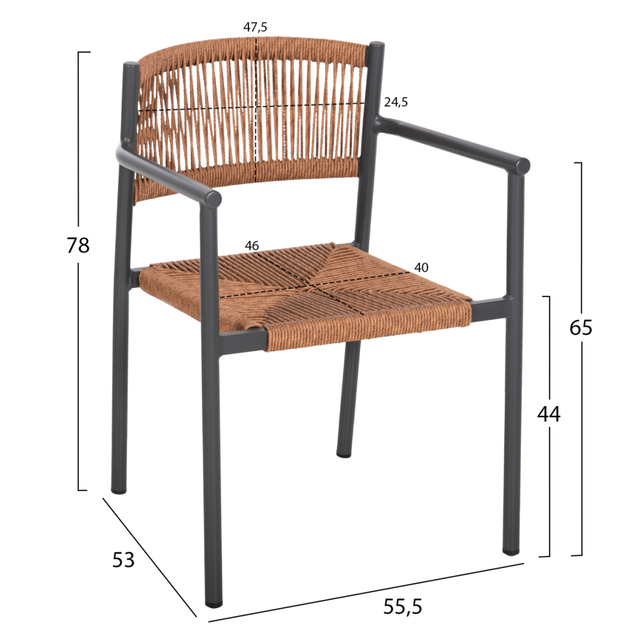 ALUMINUM ARMCHAIR STER HM5786.12 ANTHRACITE-SYNTHETIC RATTAN IN BEIGE 55,5x53x78Hcm. [2]