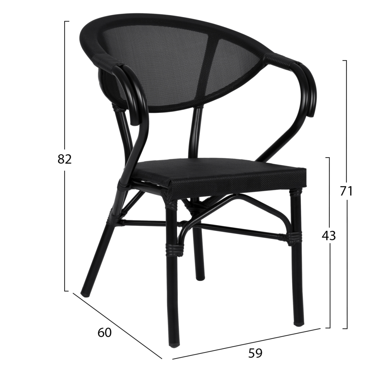 Aluminum Armchiar Bamboo Look Black with textline HM5025.02 59x60x82 cm [2]