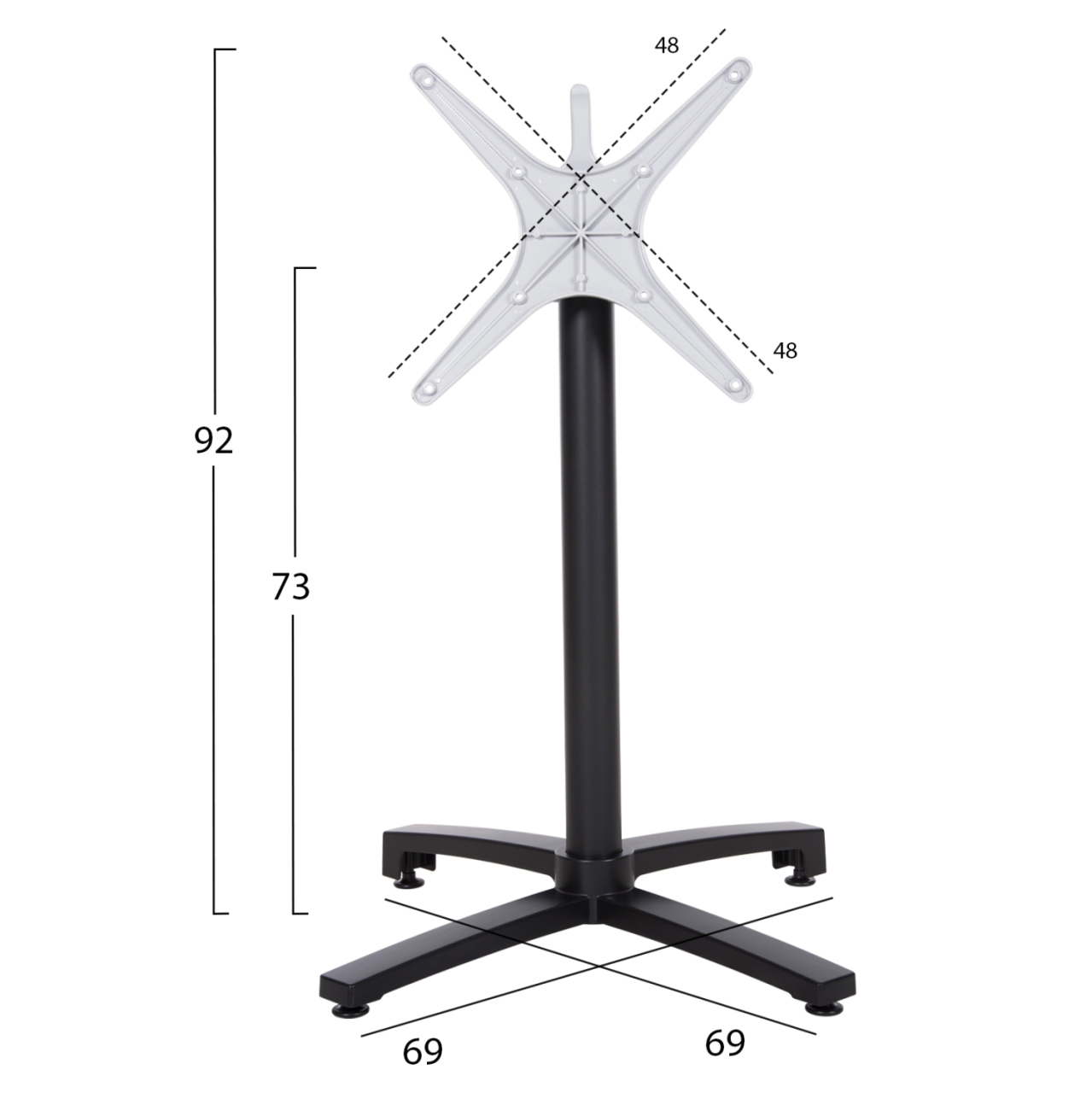 Aluminum base Folding HM459.01 black matte 69x69x73 with cross 48x48 [2]