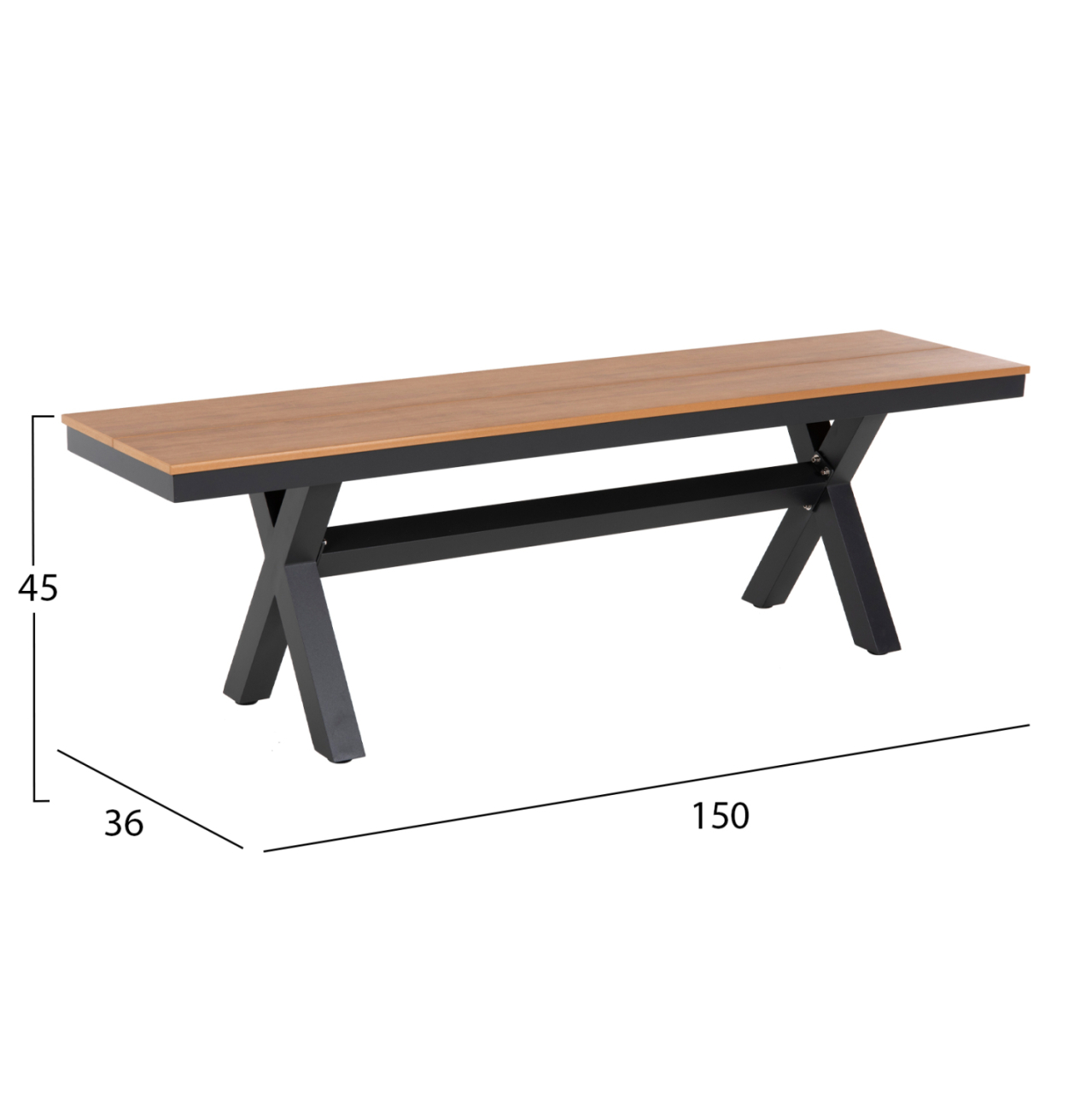 ALUMINUM BENCH TAWNEE HM6038.01 ANTHRACITE WITH POLYWOOD SEAT IN NATURAL WOOD COLOR 150x36x45Hcm. [2]