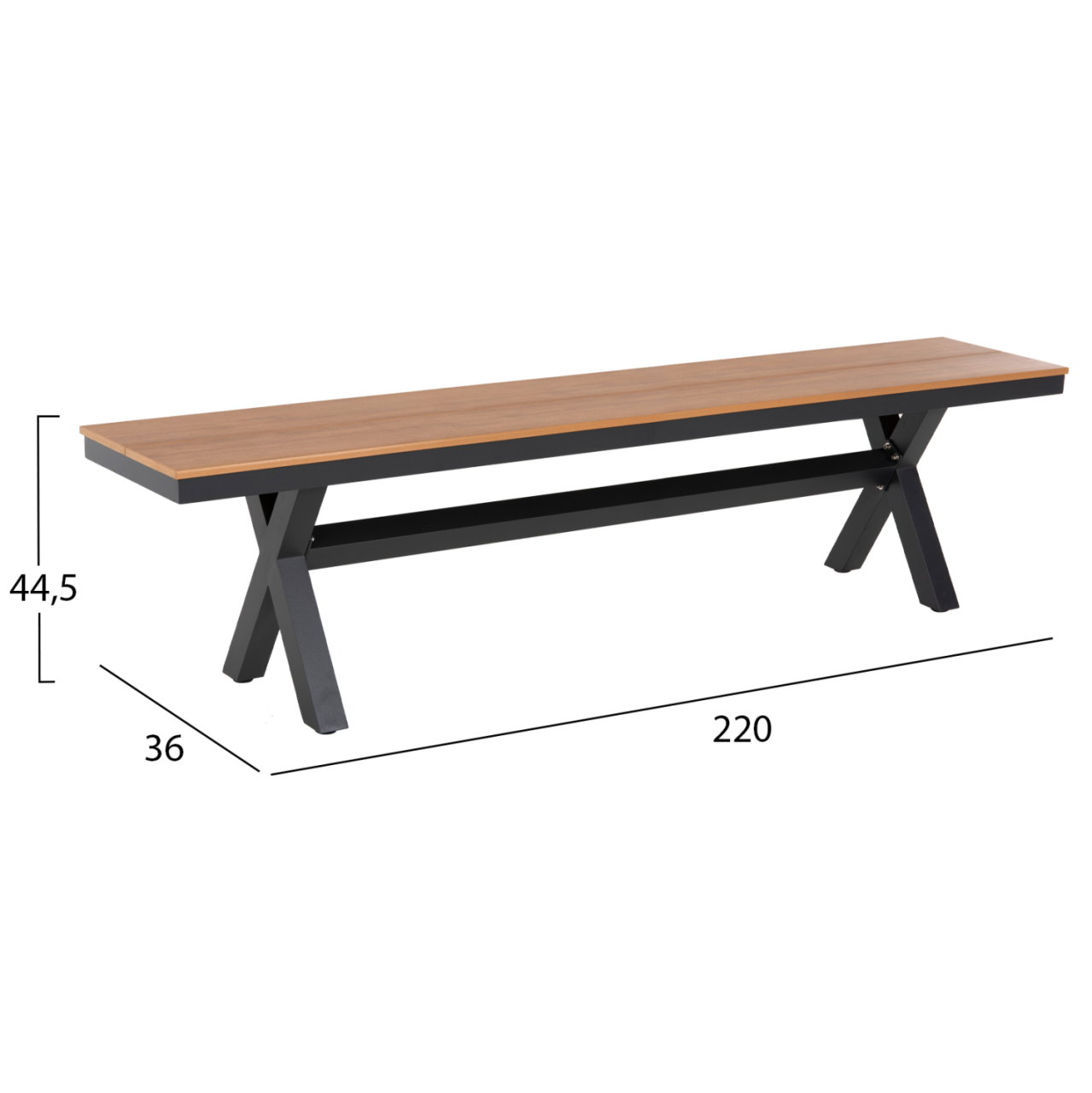 ALUMINUM BENCH TAWNEE HM6040.01 ANTHRACITE- POLYWOOD SEAT IN NATURAL WOOD COLOR 220x36x44,5Hcm. [2]