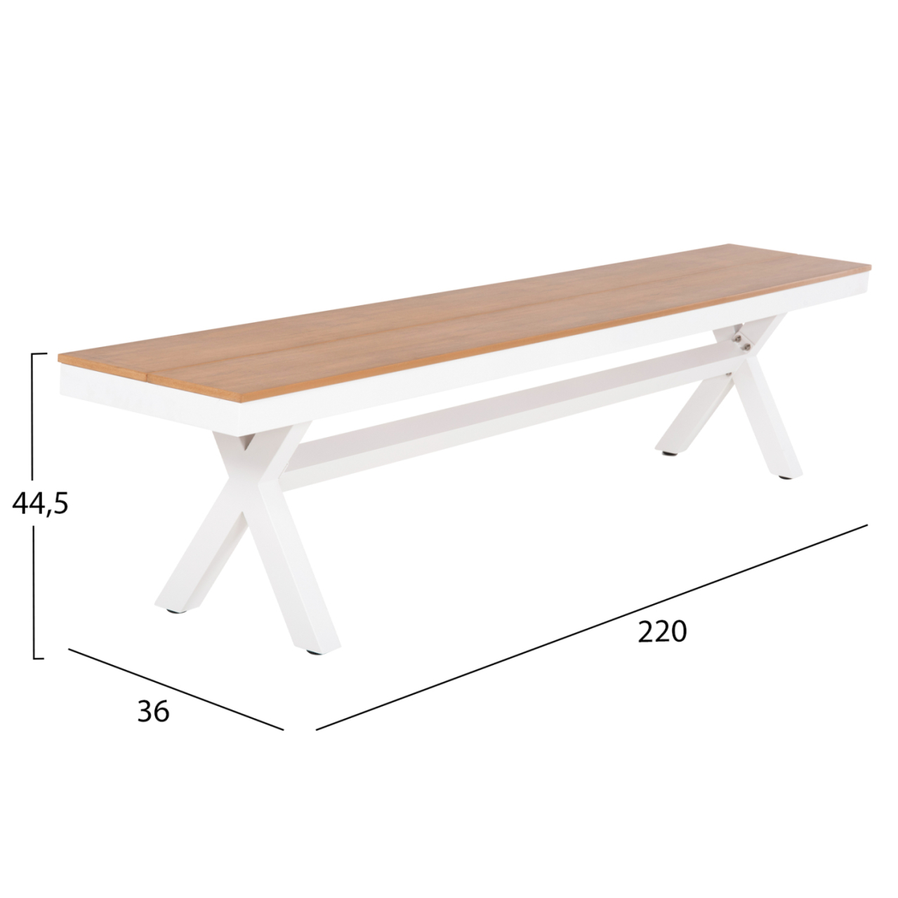 ALUMINUM BENCH TAWNEE HM6040.02 WHITE WITH POLYWOOD SEAT IN NATURAL WOOD COLOR 220x36x44,5Hcm. [2]