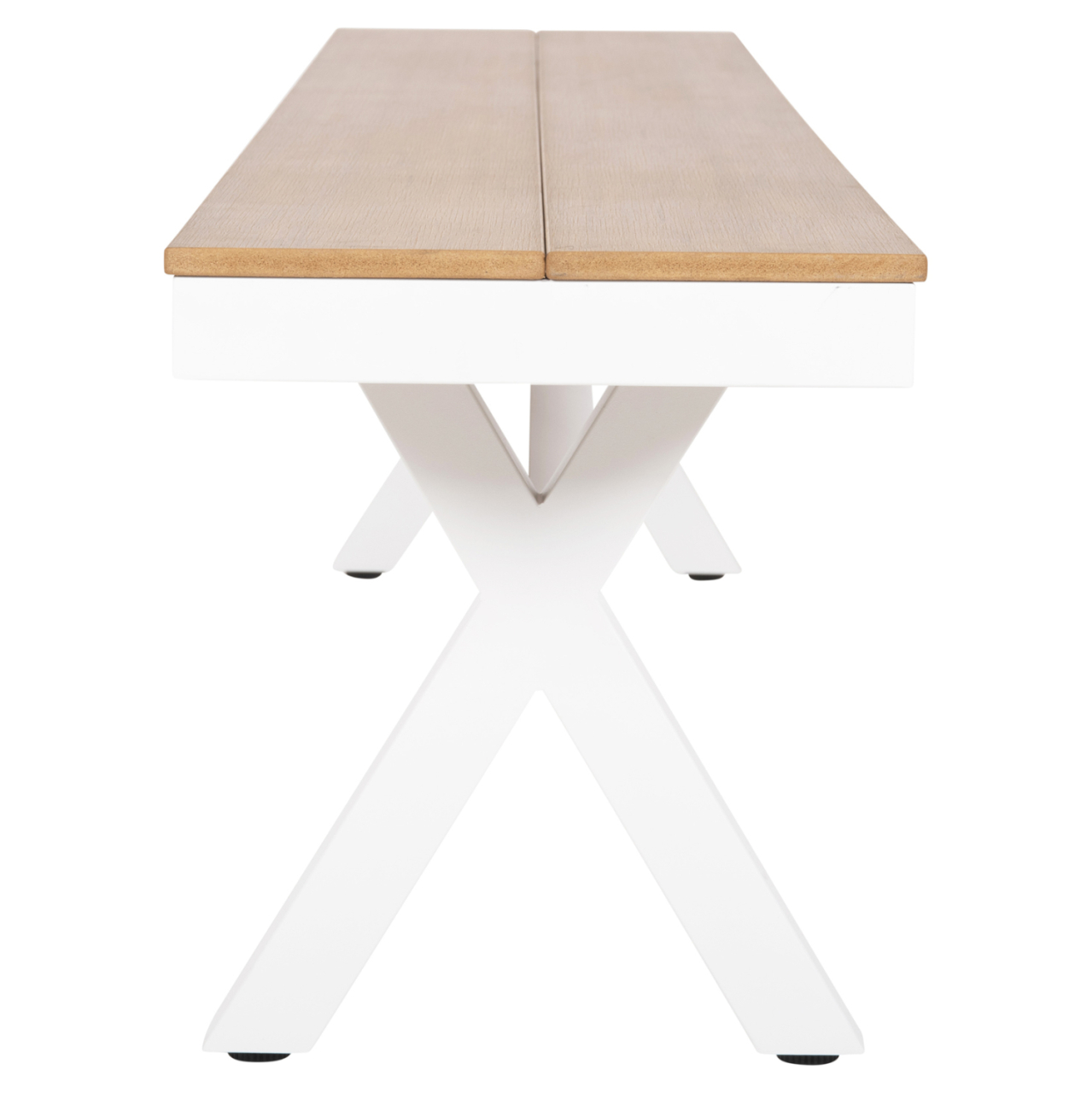 ALUMINUM BENCH TAWNEE HM6040.02 WHITE WITH POLYWOOD SEAT IN NATURAL WOOD COLOR 220x36x44,5Hcm. [4]