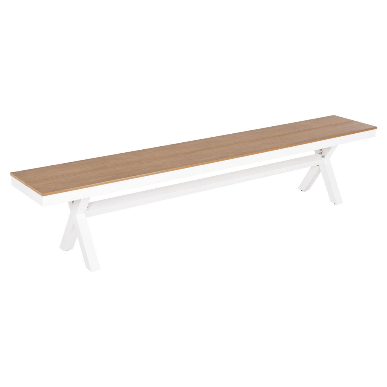 ALUMINUM BENCH TAWNEE HM6040.02 WHITE WITH POLYWOOD SEAT IN NATURAL WOOD COLOR 220x36x44,5Hcm. [5]