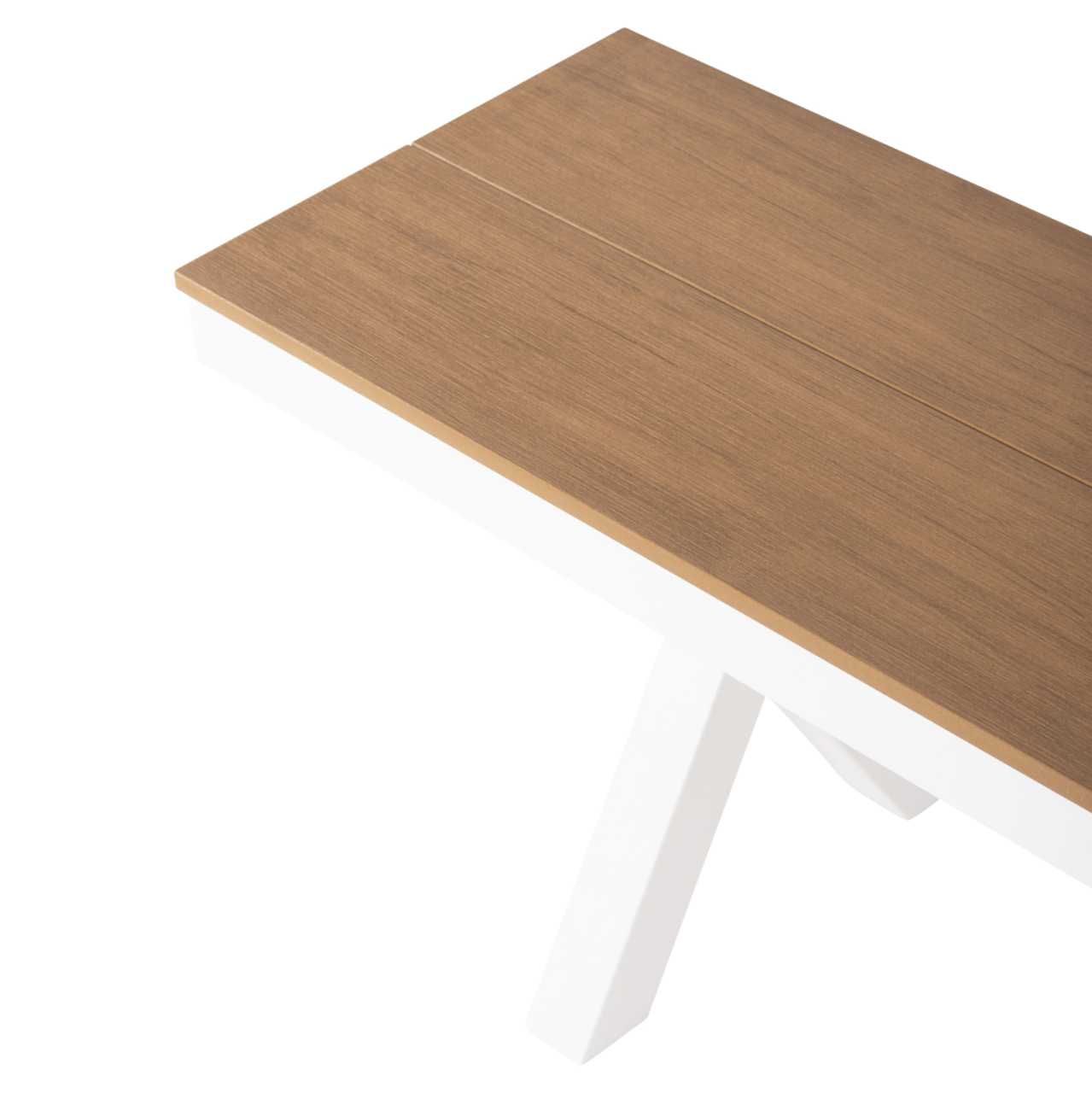 ALUMINUM BENCH TAWNEE HM6040.02 WHITE WITH POLYWOOD SEAT IN NATURAL WOOD COLOR 220x36x44,5Hcm. [6]